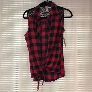 No Boundries Buffalo Plaid Knot Tie Top!